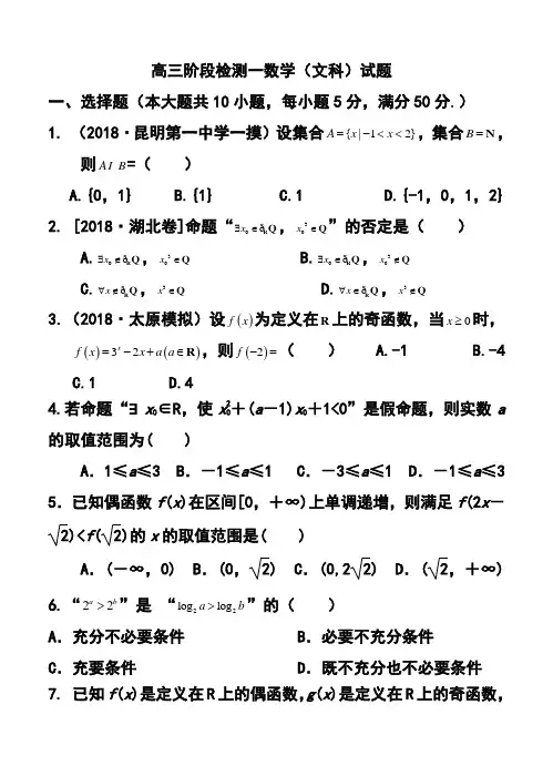 2018届山东省乳山市第一中学高三10月月考文科数学试题