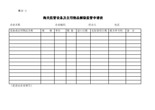 海关监管设备及自用物品解除监管申请表