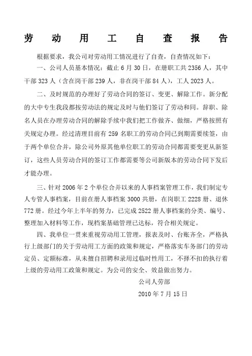 劳动用工自查报告 2