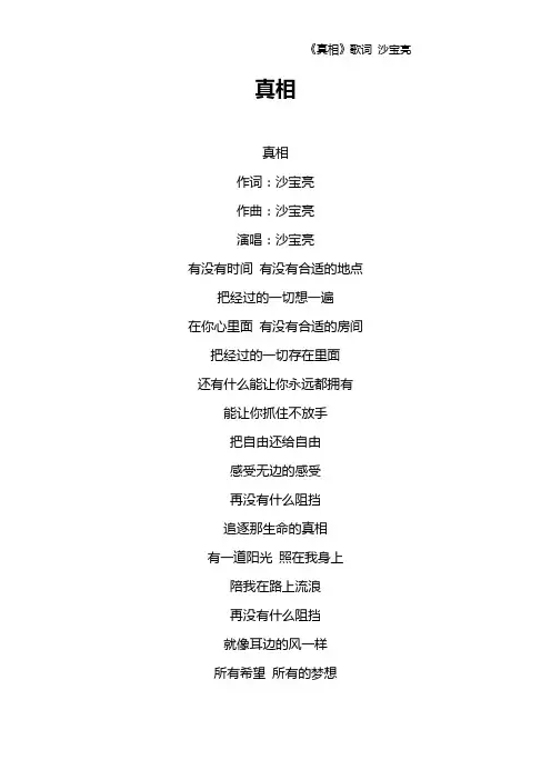 《真相》歌词 沙宝亮