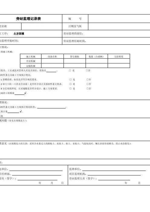 土方回填监理旁站记录表