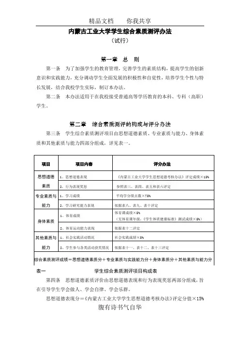 内蒙古工业大学综合测评办法