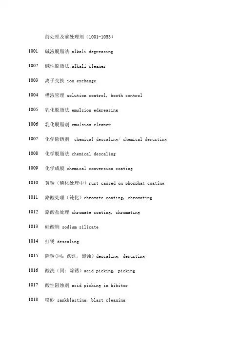 汽车涂装术语中英文对照