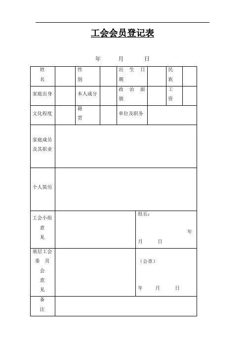 2020年工会会员登记表(模板)