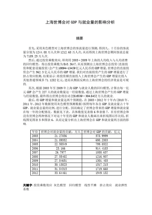 上海世博会对GDP与就业量的影响分析