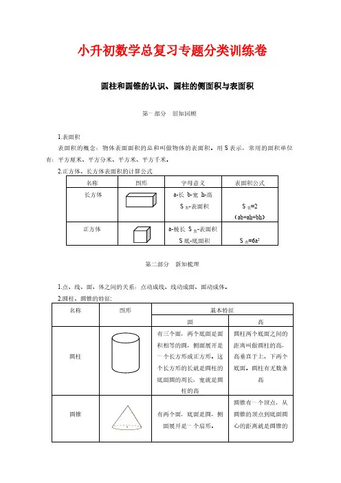 小升初数学总复习专题分类训练卷 圆柱与圆锥的认识、圆柱的侧面积与体积