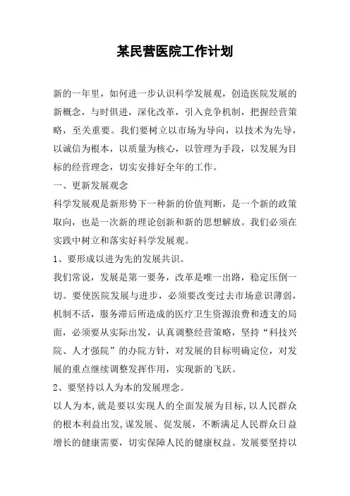 某民营医院工作计划