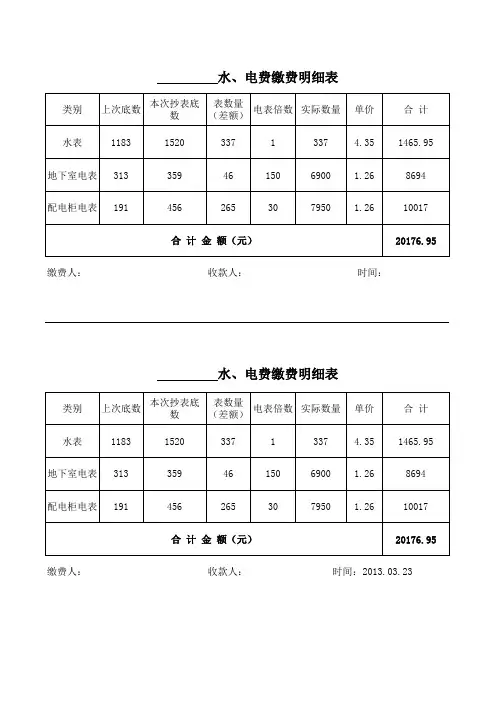 水电费缴费明细表