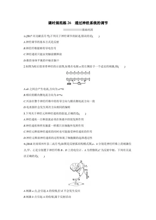 2019高考总复习优化设计1轮生物人教课时规范练26 通过神经系统的调节(附答案) (1)