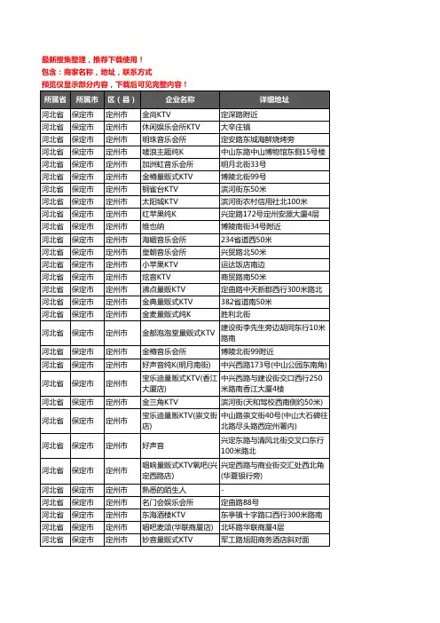 新版河北省保定市定州市KTV企业公司商家户名录单联系方式地址大全31家