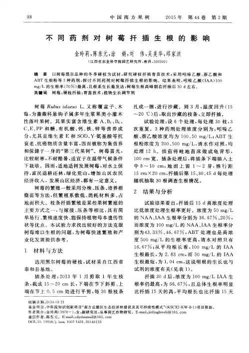 不同药剂对树莓扦插生根的影响