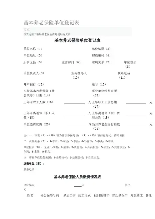 基本养老保险单位登记表