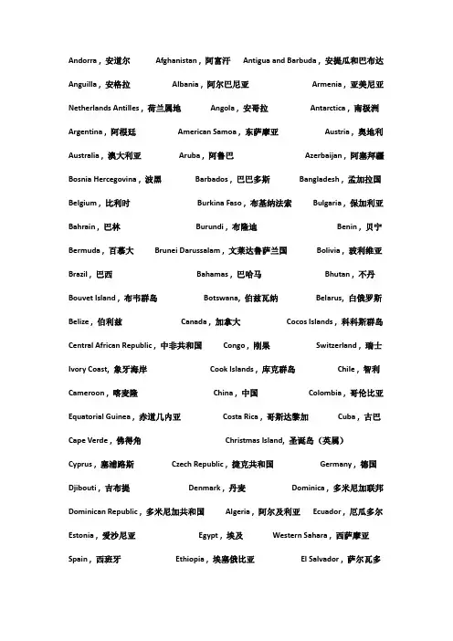 中英文国家名字对照