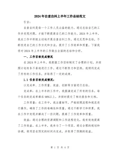 2024年自查自纠上半年工作总结范文