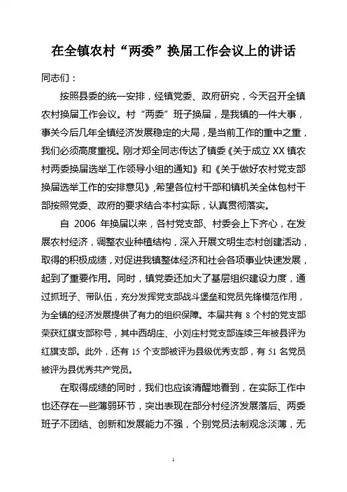 镇农村两委换届工作会议上的讲话