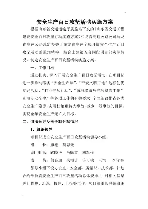 安全生产百日攻坚活动实施方案