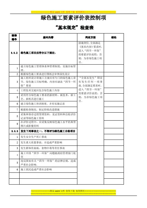 绿色施工要素评价表控制项