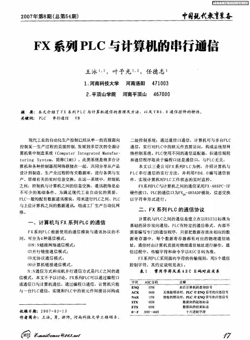 FX系列PLC与计算机的串行通信
