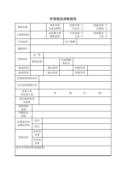 市场竞品调查报告 模板