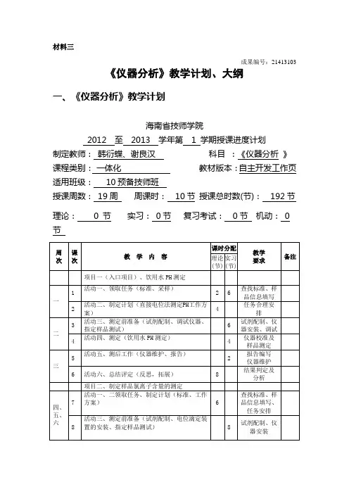 21413103 《仪器分析》教学计划、大纲