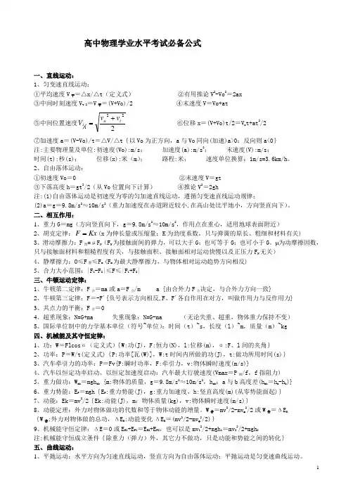2021高中物理学业水平考试必备公式