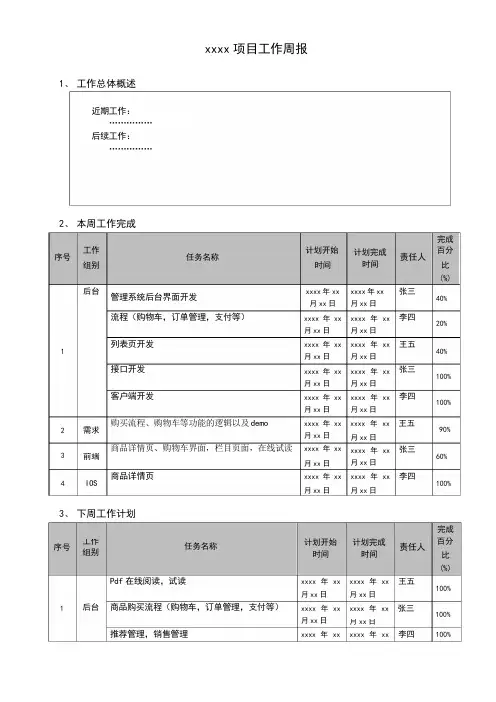 xx项目工作周报模板