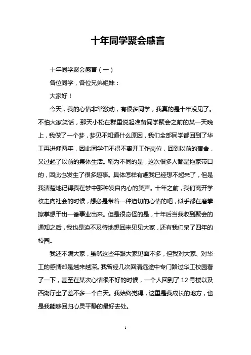 十年同学聚会感言