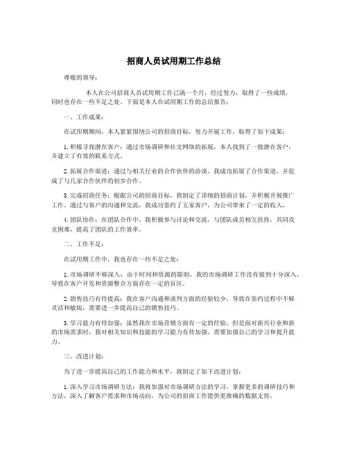招商人员试用期工作总结