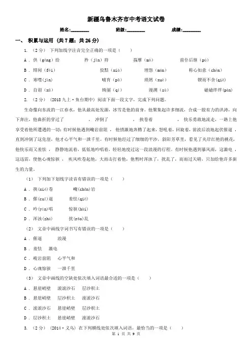 新疆乌鲁木齐市中考语文试卷