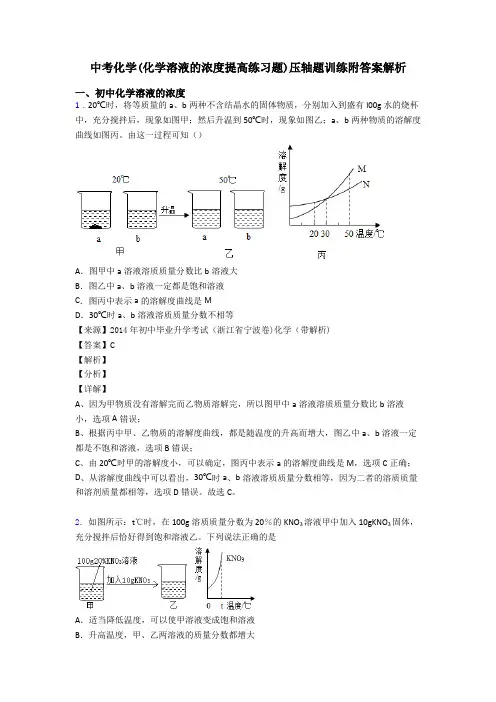 中考化学(化学溶液的浓度提高练习题)压轴题训练附答案解析
