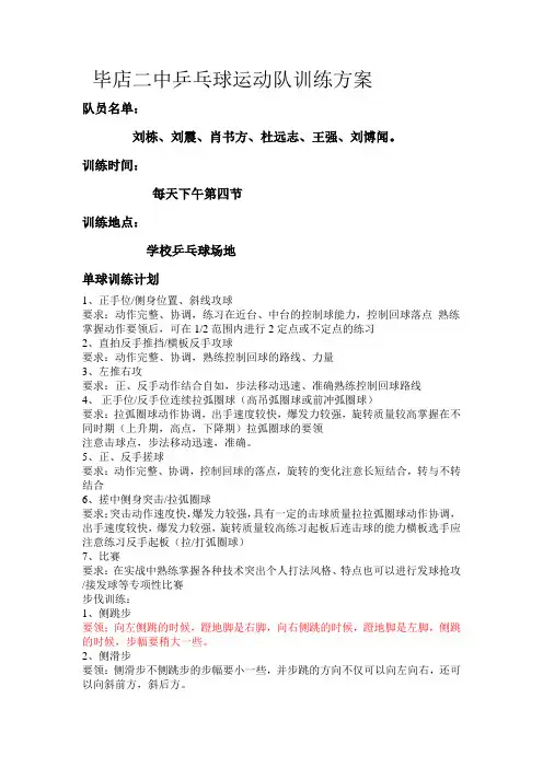 乒乓球运动队训练方案