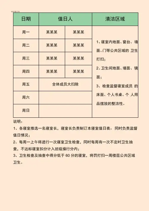 新寝室宿舍值日表