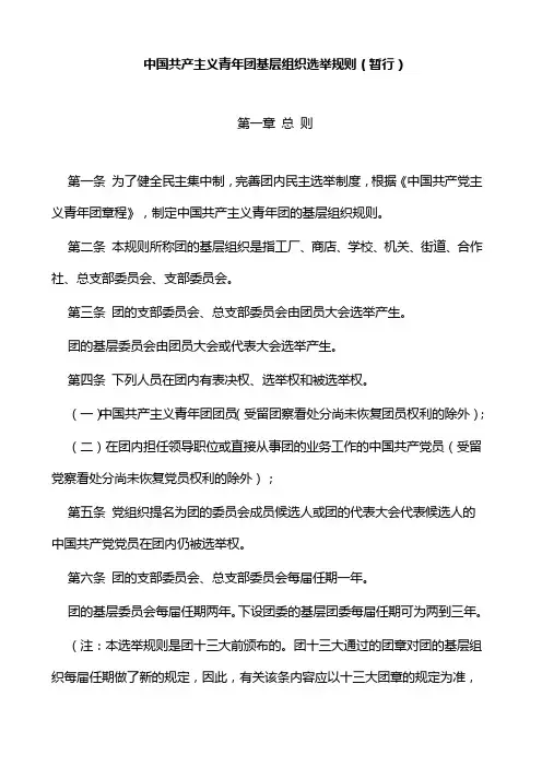 中国共产主义青年团基层组织选举规则(暂行)