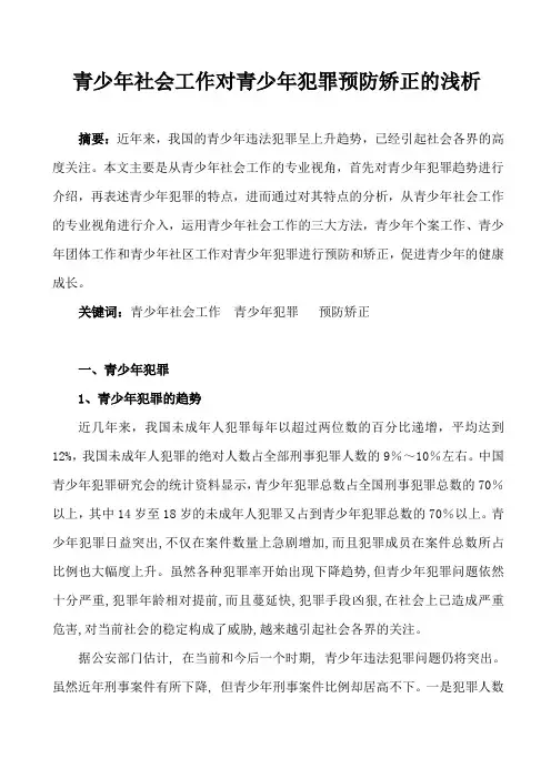 青少年社会工作对青少年犯罪预防矫正的浅析解读