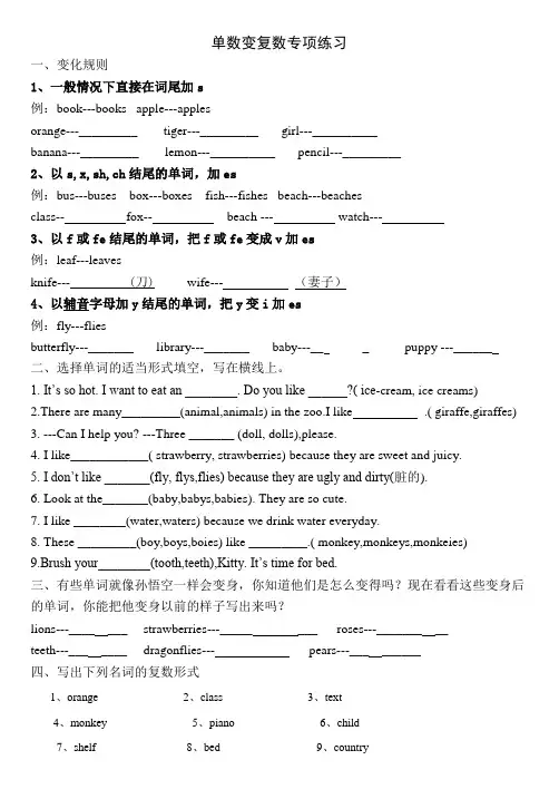 可数名词单数变复数专项练习 3