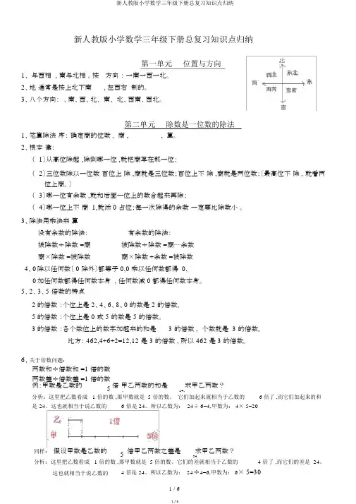 新人教版小学数学三年级下册总复习知识点归纳