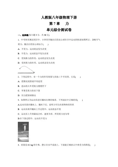 人教版八年级物理下册   第7章  力   单元综合测试卷(包含答案)