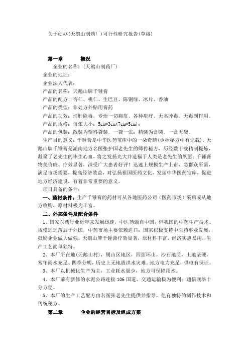 制药厂可行性研究报告