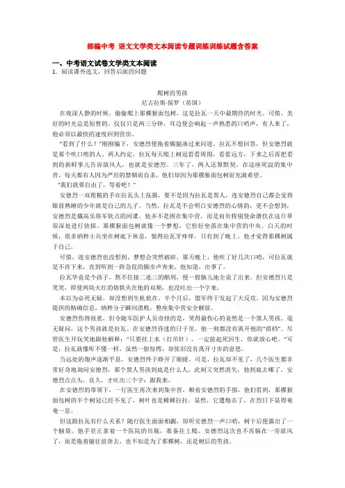 部编中考 语文文学类文本阅读专题训练训练试题含答案 2