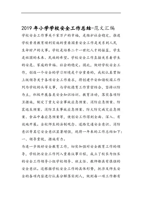 2019年小学学校安全工作总结