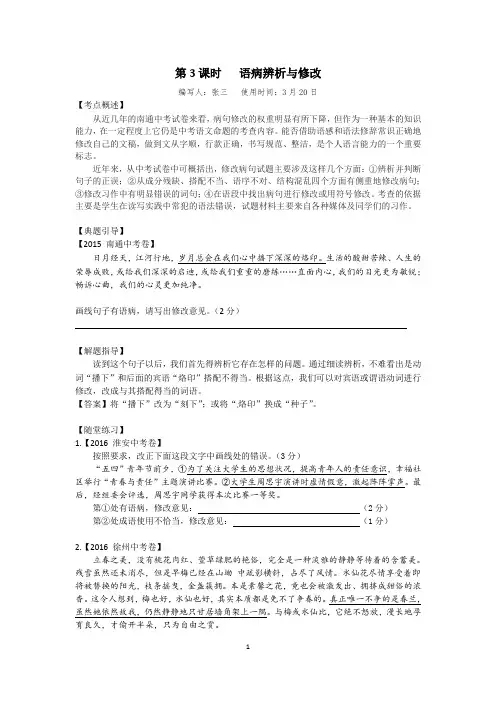 中考专题复习：语病辨析与修改