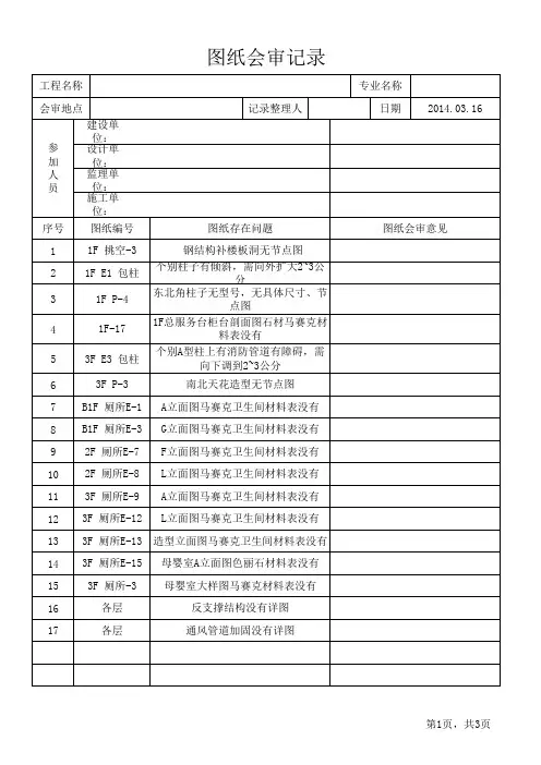 图纸会审记录表-装饰工程