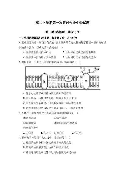 江苏省泰州市第二中学2014-2015学年高二上学期第一次限时作业生物试题 Word版无答案