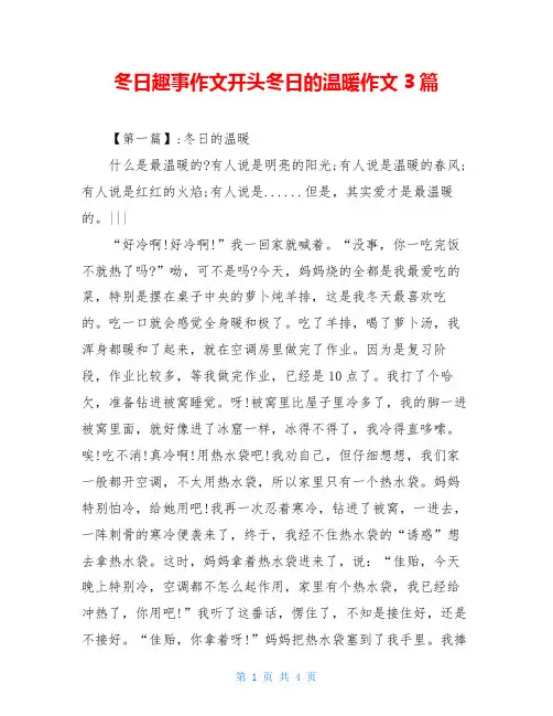 冬日趣事作文开头冬日的温暖作文3篇