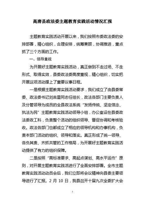 主题教育实践活动情况汇报