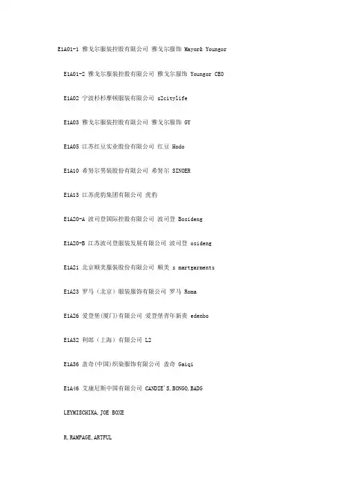 2010年知名服装企业