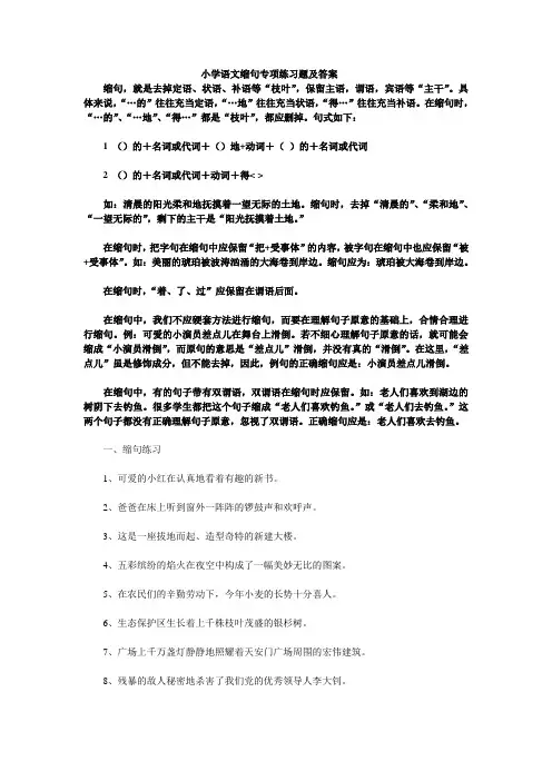 小学语文缩句专项练习题及答案