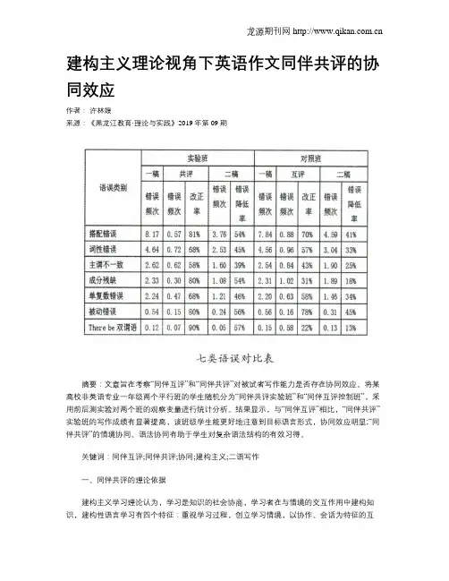 建构主义理论视角下英语作文同伴共评的协同效应