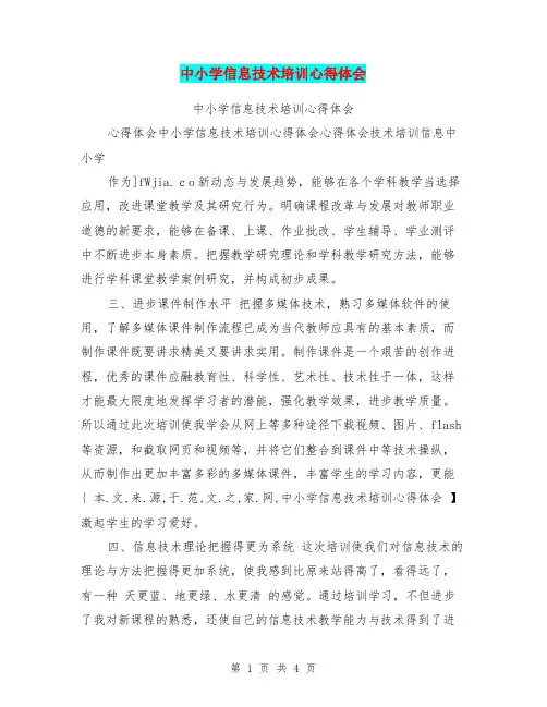 中小学信息技术培训心得体会