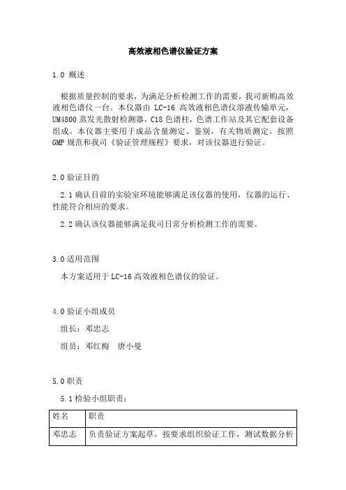 LC-16高效液相色谱仪验证方案